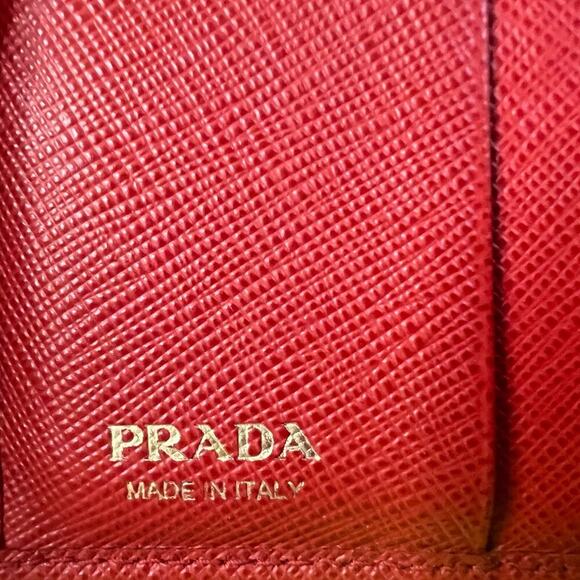 Authentic PRADA Saffiano Lux Leather Tri-Fold Wallet Red with Bow - Picture 11 of 11